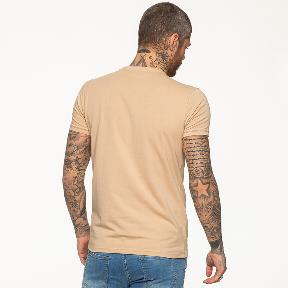 (Beige, M) Enzo Mens Slim Fit T Shirt Short Sleeve Top