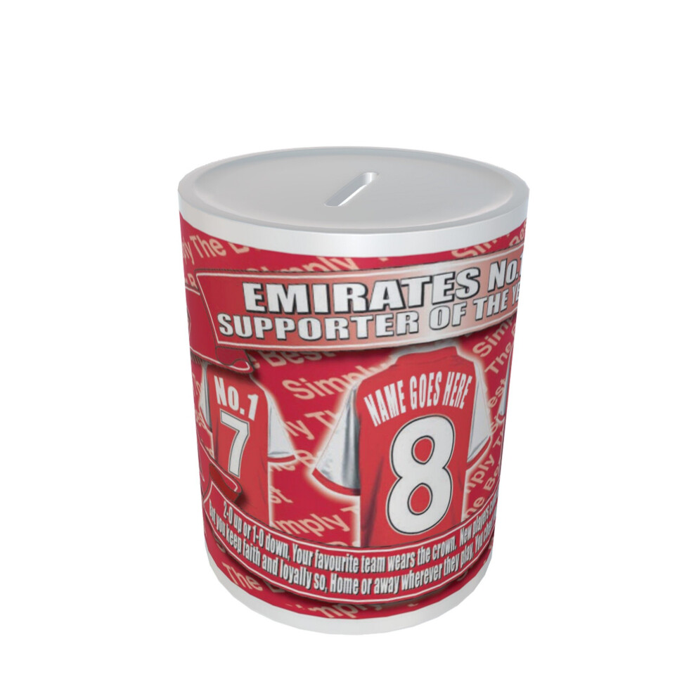 Gooners Personalised Football Shirt Ceramic Money Box Gift