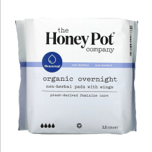 The Honey Pot Company, Ekologisk Non-Herbal Pads med Wings, Natt, 12 Räkning