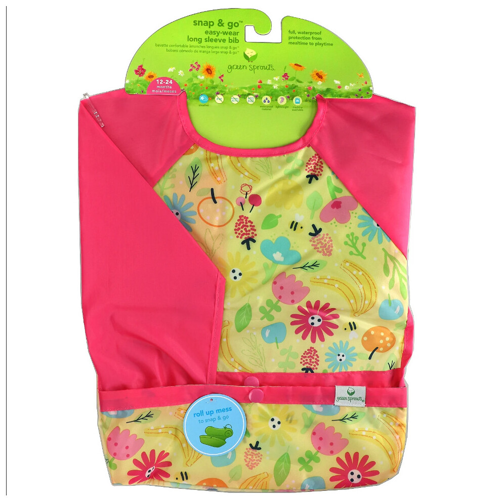 Sprouts, Snap & Go Easy Wear Long Sleeve Bib, Bee Floral, 1 Count Green/Pink Green Sprouts