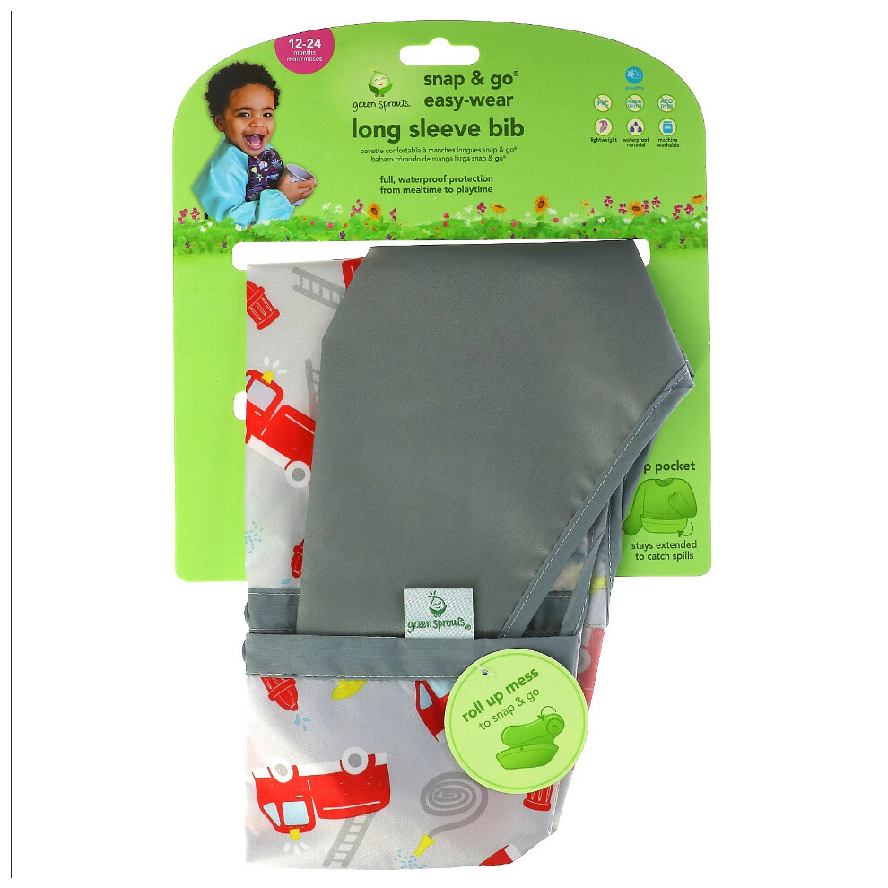 Sprouts, Snap & Go Easy Wear Long Sleeve Bib, Firetruck, 1 Count Green/Gray Green Sprouts