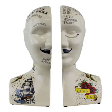 Ornamental Ceramic Phrenology Bookends