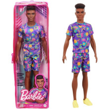 Barbie Ken Fashionistas Docka #162 med Brunt Hår i Lila Topp, Shorts & Gula Skor, Leksak för Barn 3 till 8 År