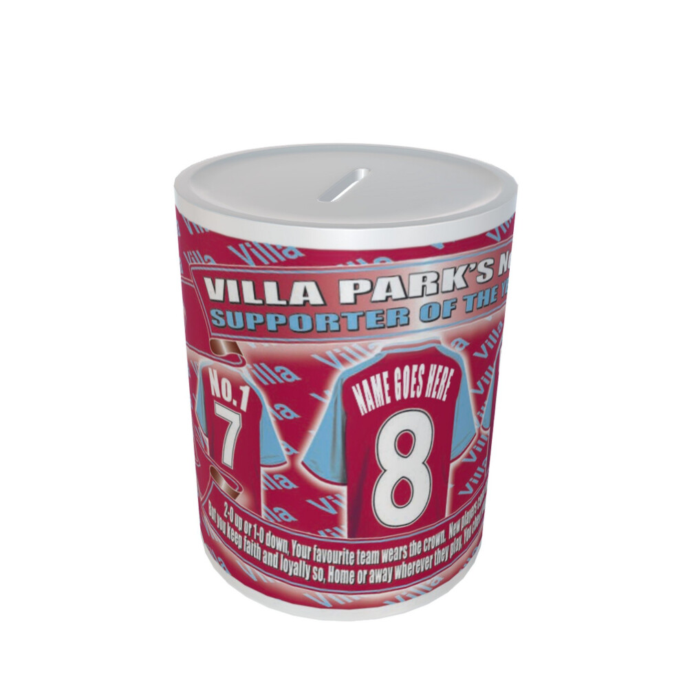 Personalised Aston Villa Football Shirt Ceramic Money Box Gift