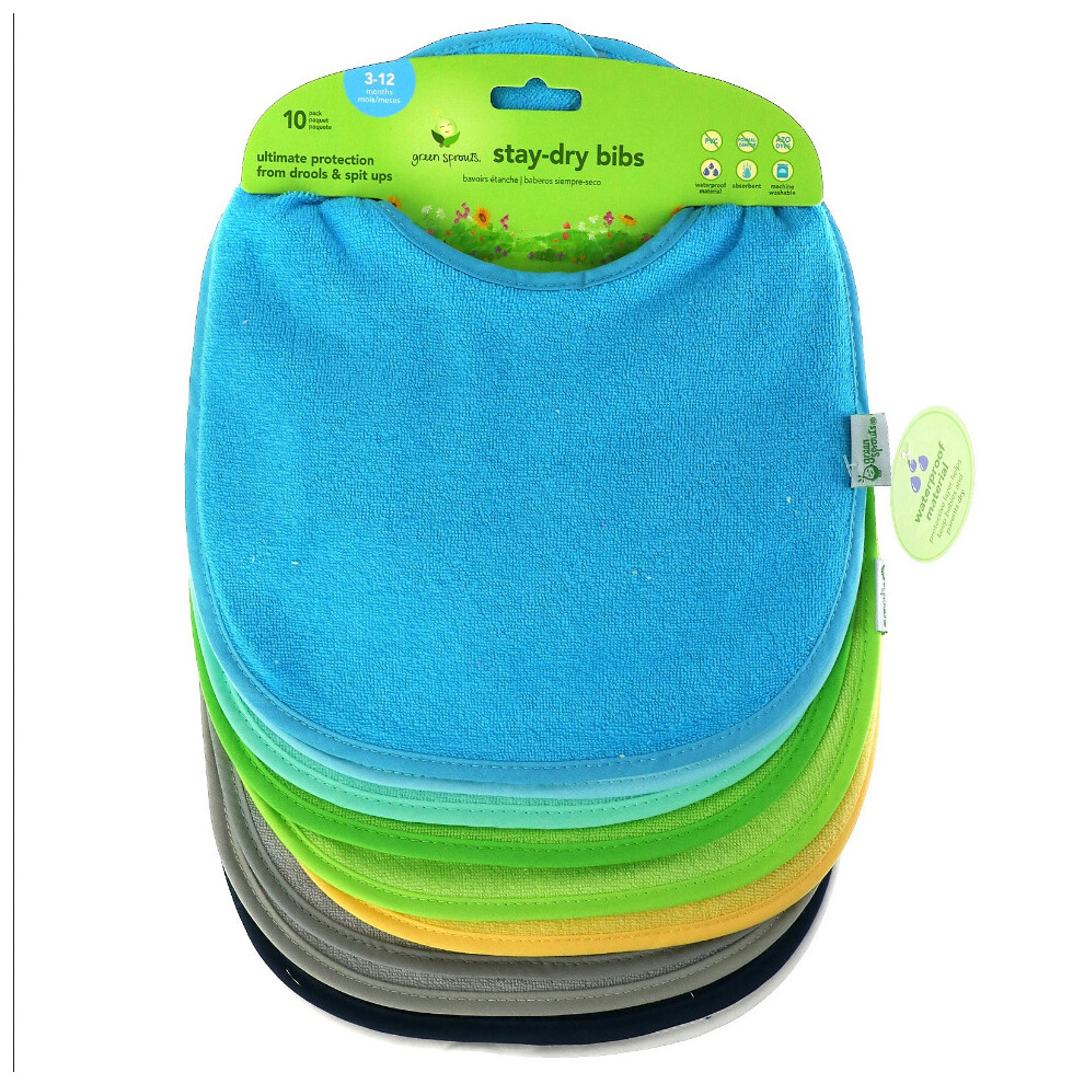 Sprouts, Stay-Dry Bibs, 3-12 Months, Aqua, 10 Pack Green Green Sprouts