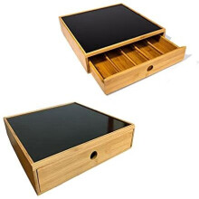 Coffee pod holder drawer storage organiser Bamboo wood 5 compartment