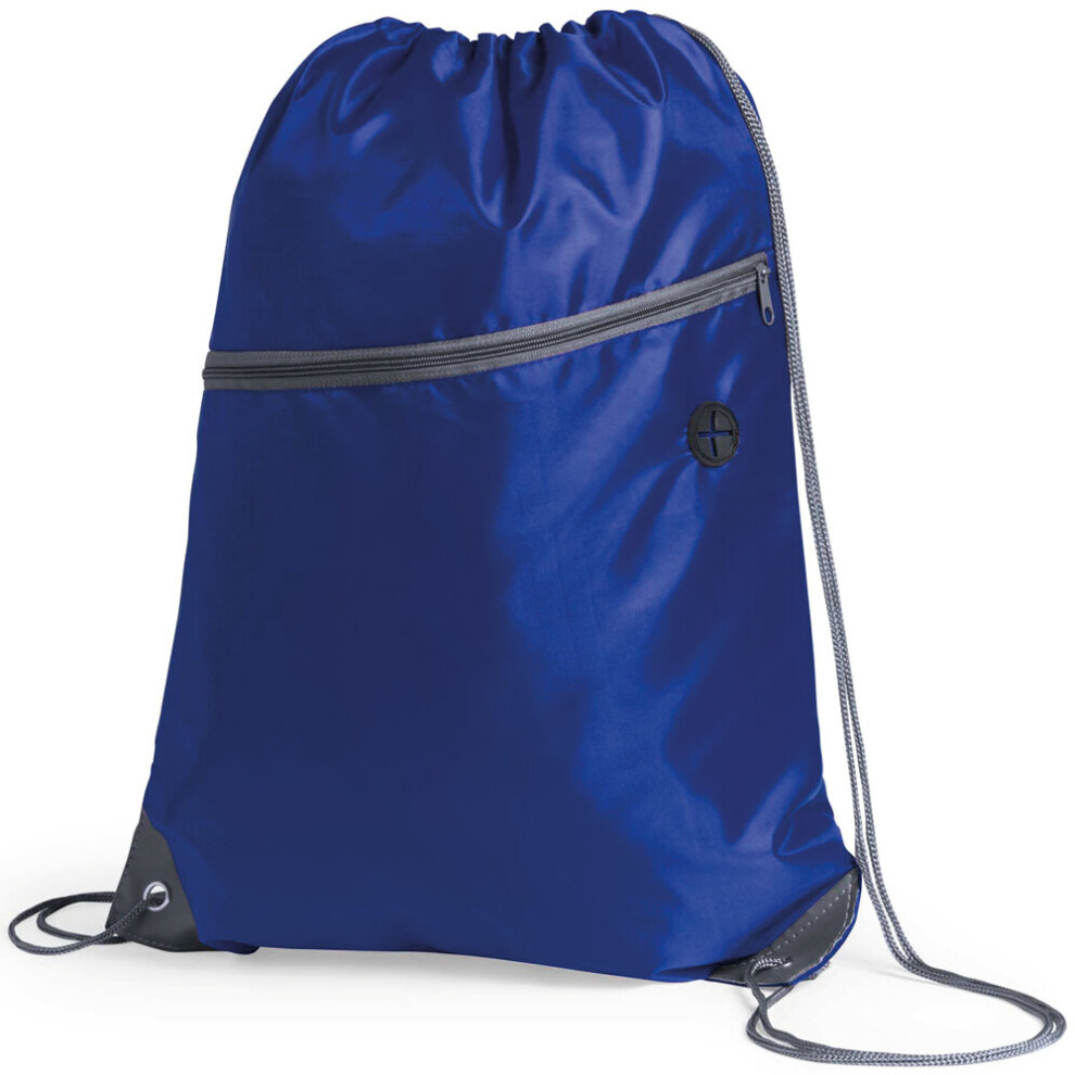 (Blue) Premium Zipper Drawstring School Bag Sports Sack