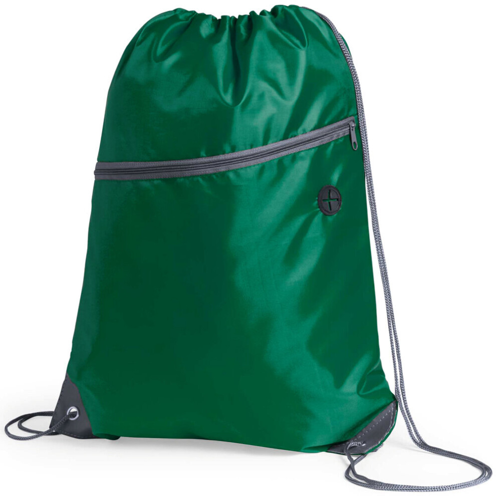 (Green) Premium Zipper Drawstring School Bag Sports Sack