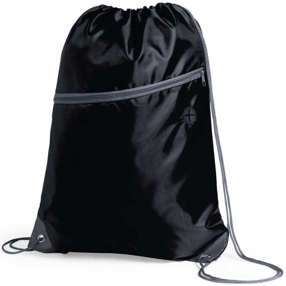 (Black) Premium Zipper Drawstring School Bag Sports Sack