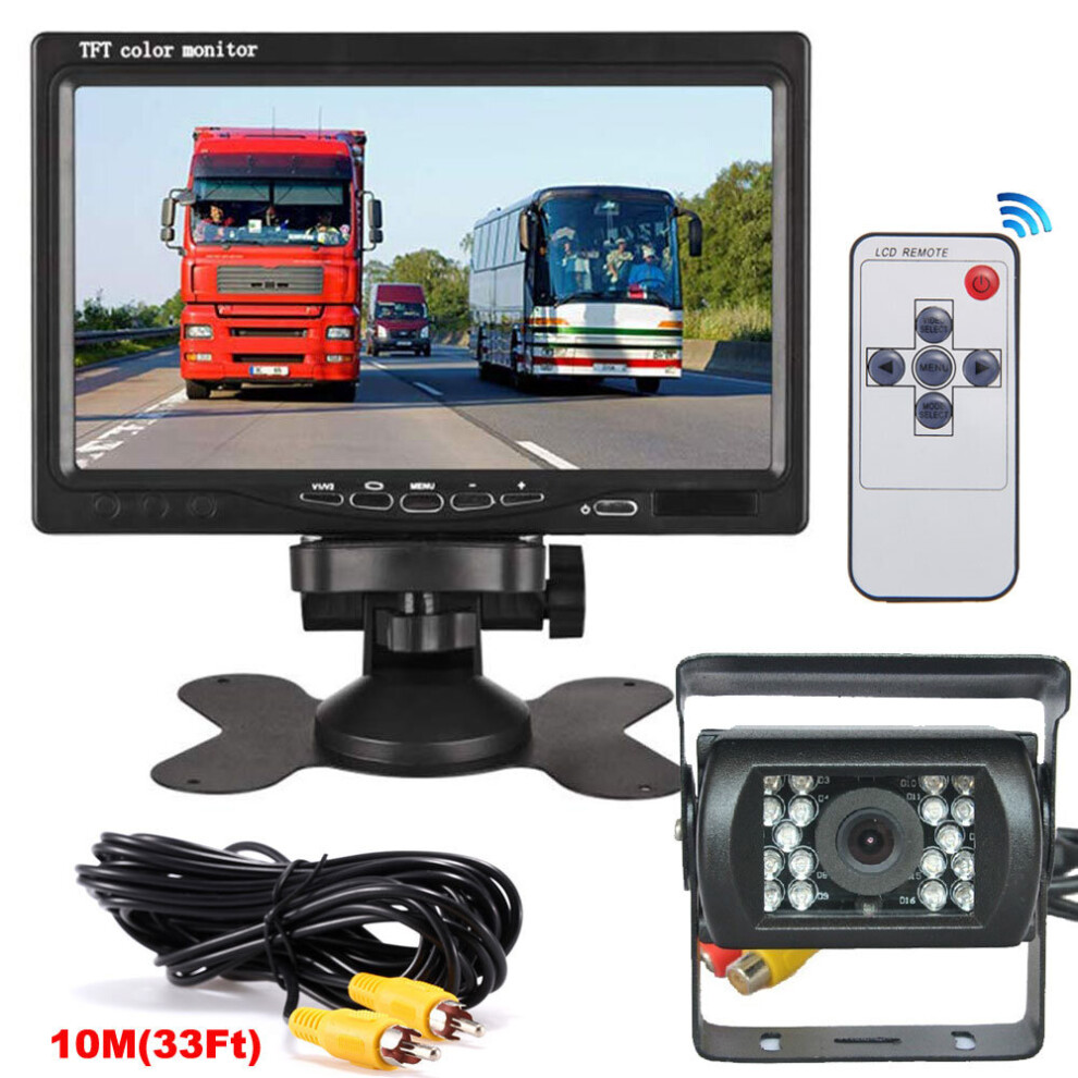 7" Car Lcd Monitor Waterproof Night Vision Reversing Backup Rear View Camera Kit For Truck Trailer Bus Rvs 770523130842
