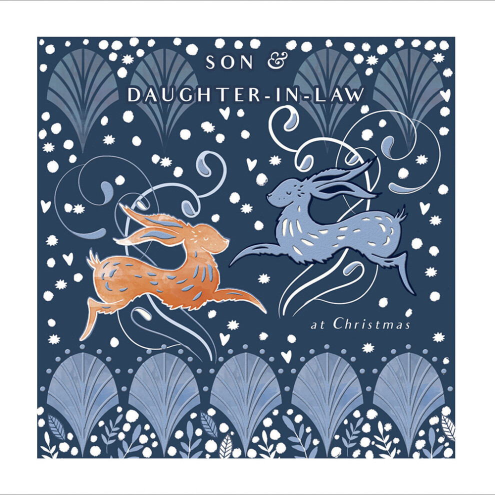 Son & Daughter-In-Law Hares Foiled Christmas Card Woodmansterne Xmas Cards