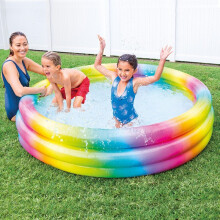 Inflatable Paddling Pool XL 168cm Rainbow 3 Rings Garden Fun Outdoor Kids