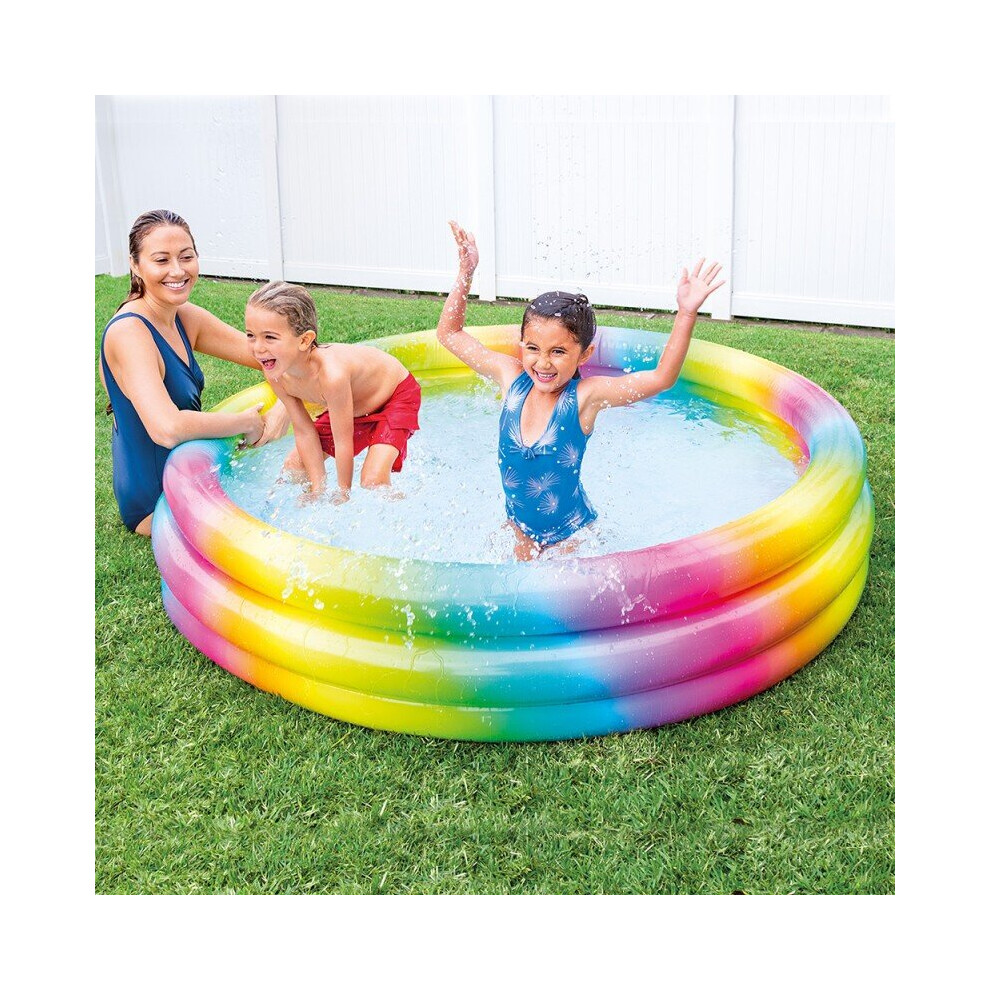 Intex Inflatable Paddling Pool Xl 168Cm Rainbow 3 Rings Garden Fun Outdoor Kids