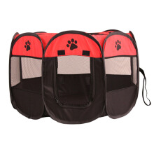 (Red & Black, Medium - 35.8" x 35.8" x 22.8") Youngshion Collapsible Travel Indoor Outdoor 8 Panel Pet Playpen Bag Portable Dog Cat Exercise Kennel with Bonus Carrying Case