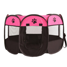 (Pink & Black, Medium - 35.8" x 35.8" x 22.8") Youngshion Collapsible Travel Indoor Outdoor 8 Panel Pet Playpen Bag Portable Dog Cat Exercise Kennel with Bonus Carrying Case