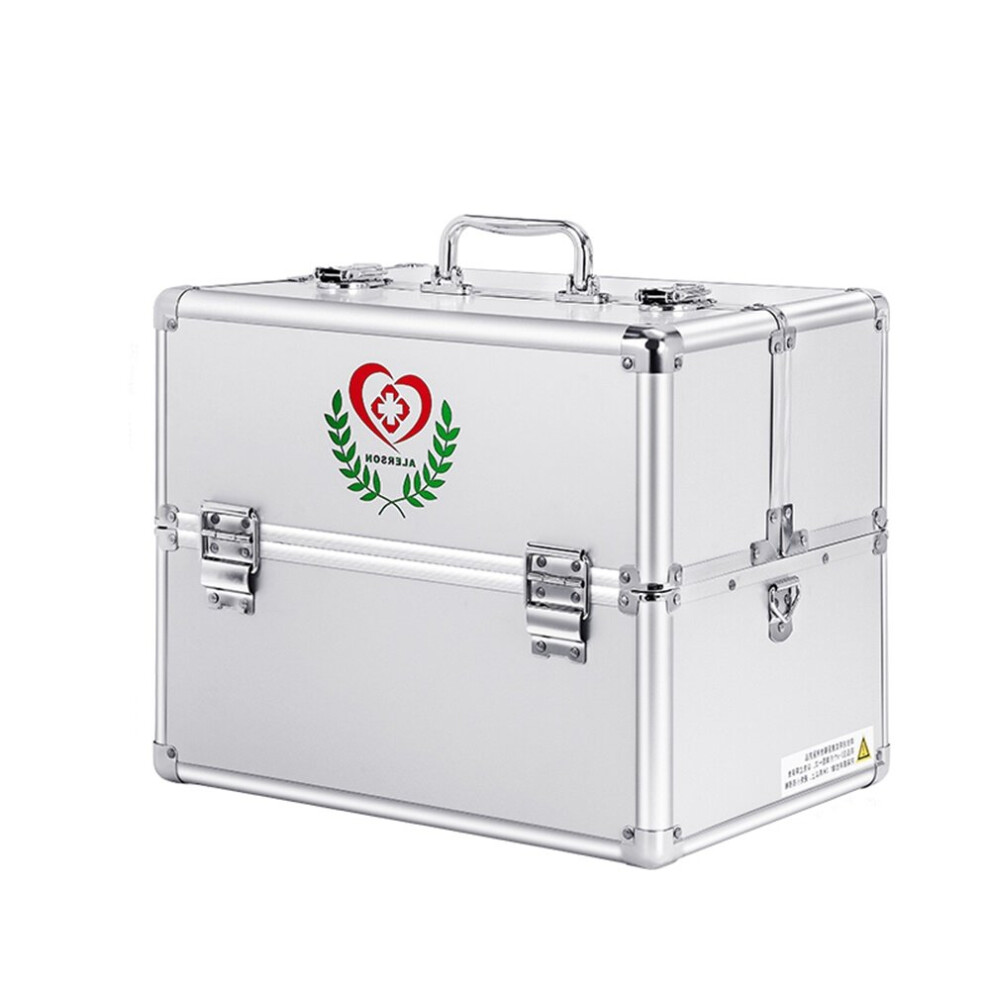 (Silver, 18-inch/ 3 Layers) Youngshion Portable Cross Shoulder Multi Foldable Layers First Aid Box Emergency Medicine Case with Child Safe Lock for Home Travel Workplace