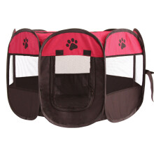 (Wine Red & Black, Medium - 35.8" x 35.8" x 22.8") Youngshion Collapsible Travel Indoor Outdoor 8 Panel Pet Playpen Bag Portable Dog Cat Exercise Kennel with Bonus Carrying Case