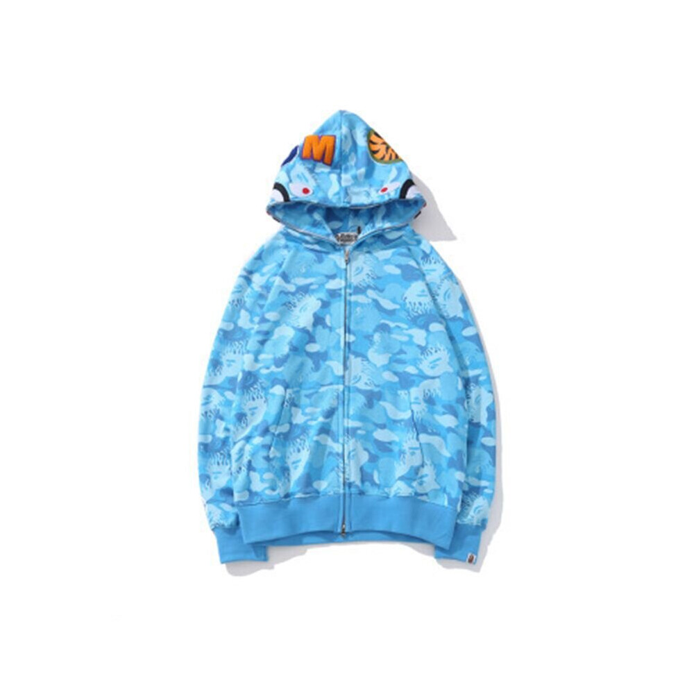 (Sky Blue , 2XL) Bape Adult Camouflage Zip Up Jacket Shark Hoodie