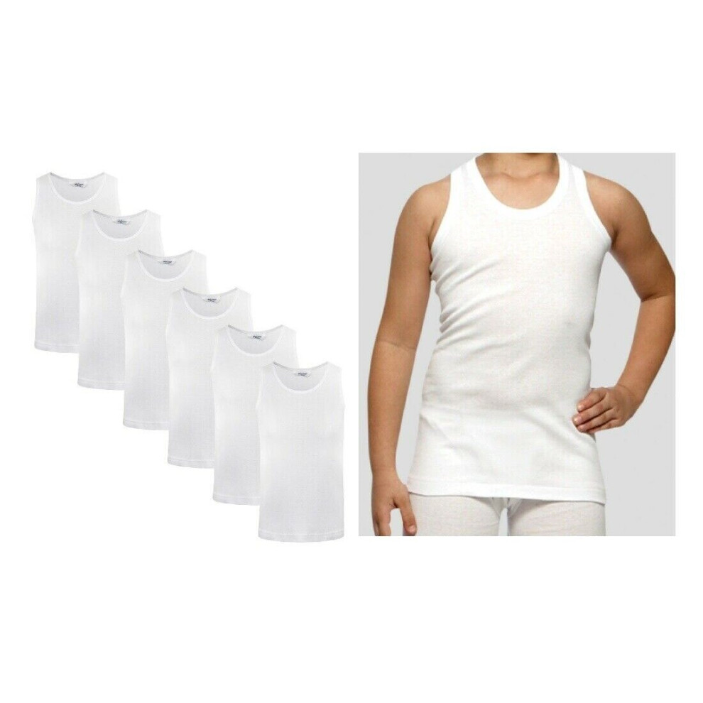 (12-13) Kids Children's Boys 12 x Vest 100% Soft Cotton White Sleeveless Underwear