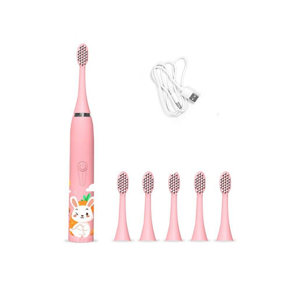 (Pink USB) Electric Toothbrush Kids Automatic Silicone Baby