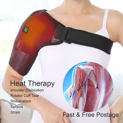 Adjustable Heated Shoulder Wrap Pad Brace Support Therapy Pain Relief Belt UK 2