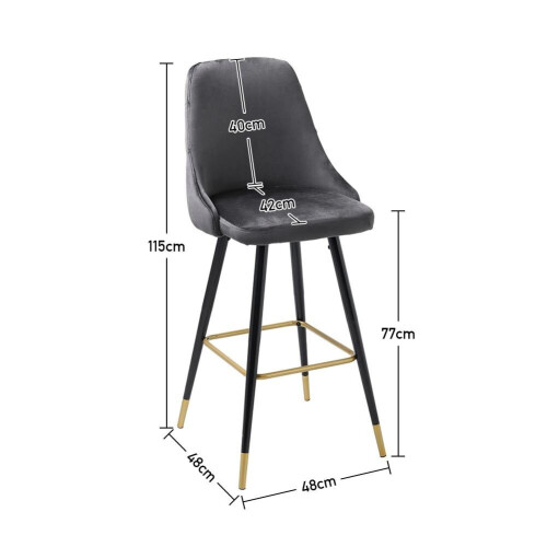 Living And Home (Grey) 2x Velvet Bar Stools Kitchen Breakfast Pub Chairs High Counter Stool Restaurant 2