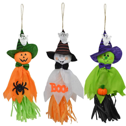 3 pcs Halloween Decoration Hanging Ghost, Pumpkin Ghost Straw Windsock Pendant