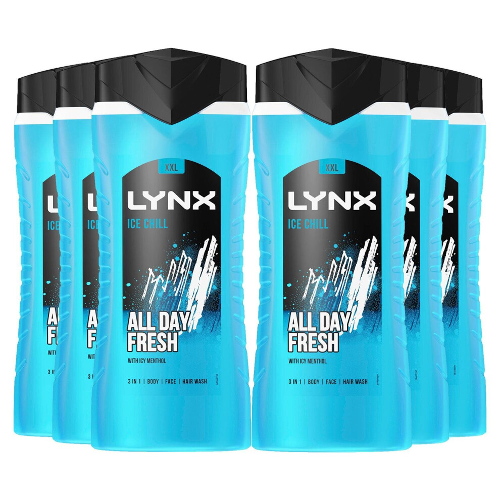 Lynx Ice Chill 12H Refreshing Fragrance Shower Gel Bodywash, 6x 500ml