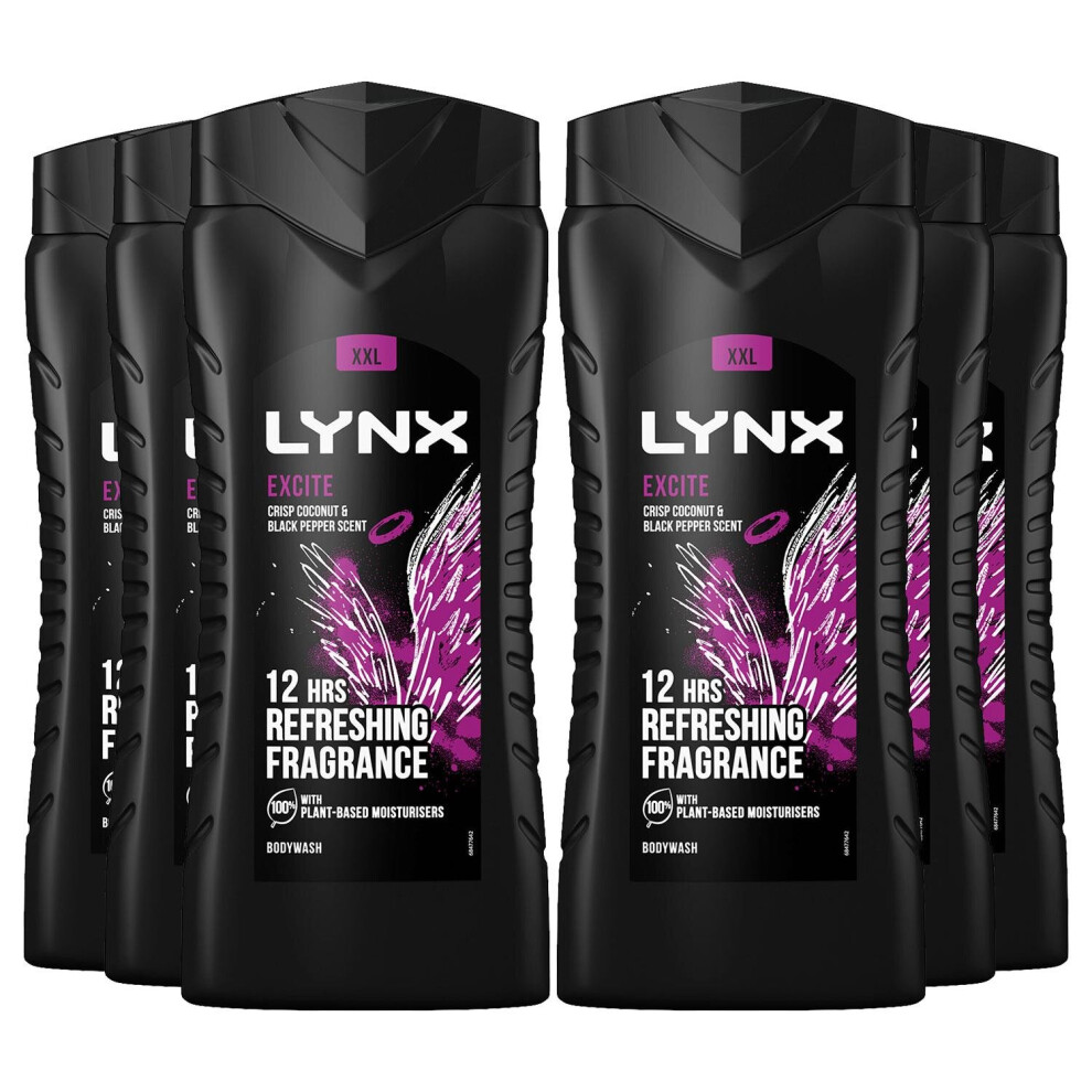 Lynx Excite 12H Refreshing Fragrance Shower Gel Bodywash, 6x 500ml