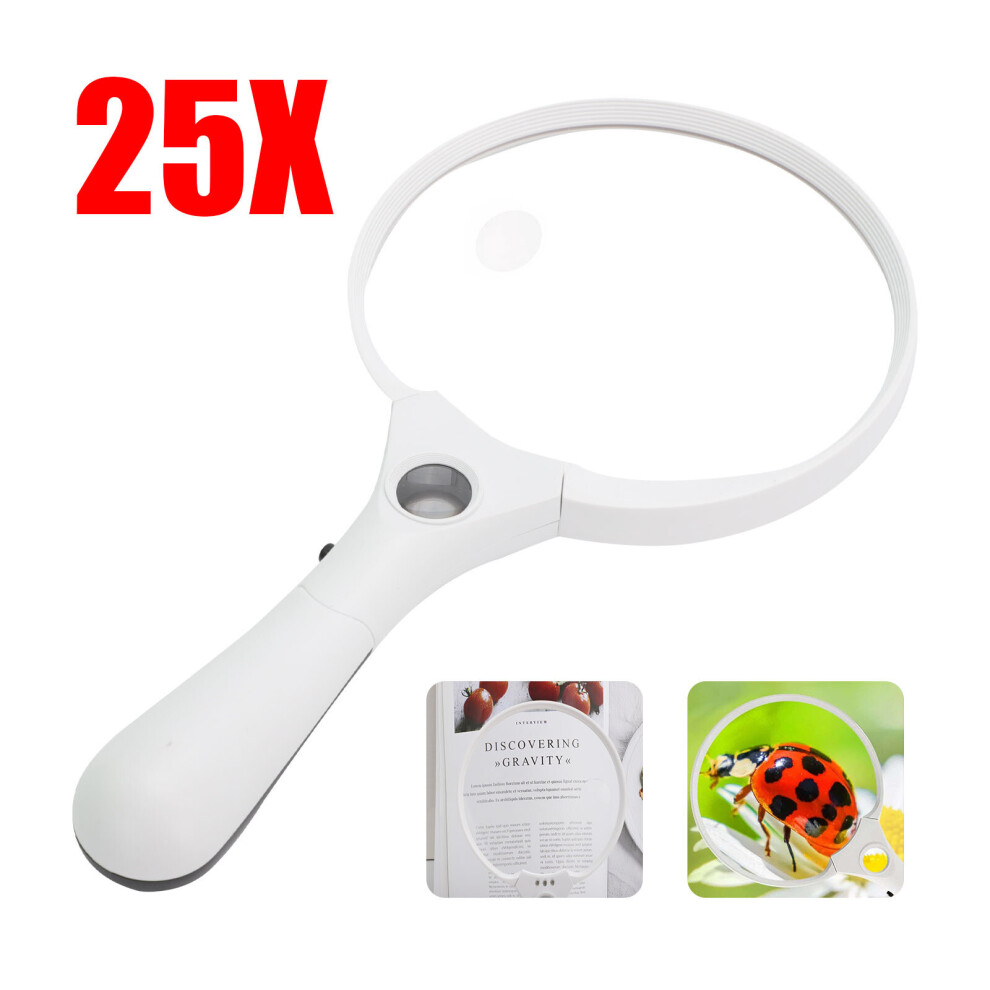 Light 25X Handheld Magnifier 3 Led Reading Book Magnifying Glass Loupe