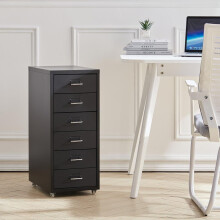(Black) Mobile Office Filing Cabinet Metal 6 Drawer File Storage Unit on Castors