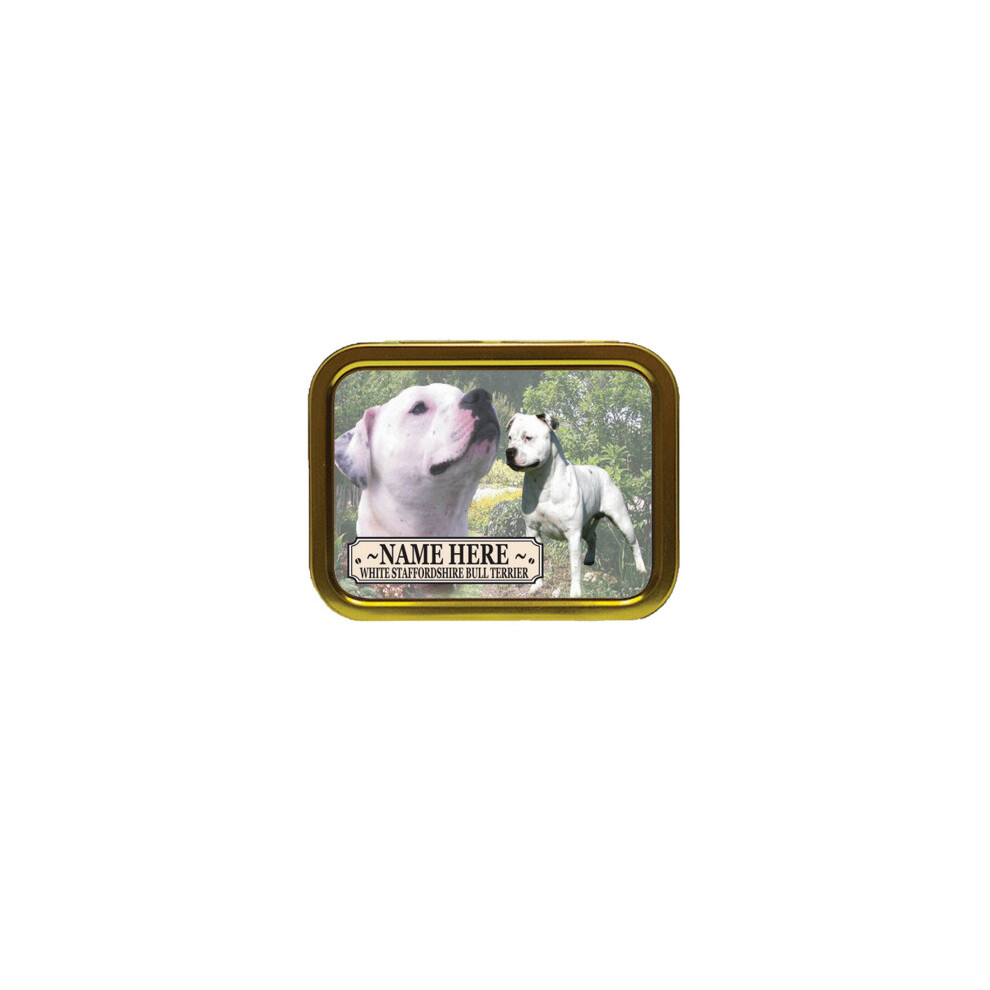 Personalised Gift Products Personalised White Staffordshire Bull Terrier Dog Breed Tobacco Tin Gift & Smoking Products