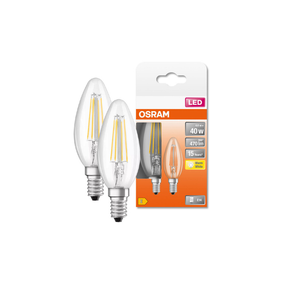 Osram 40W LED Filament Clear Glass SES Bulb | Candle [2-Pack]