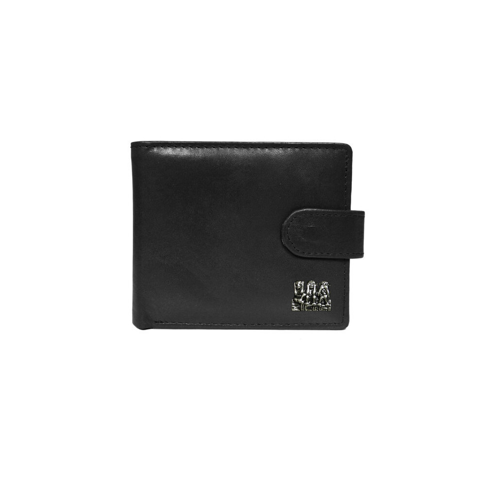 Three wise monkeys black leather wallet