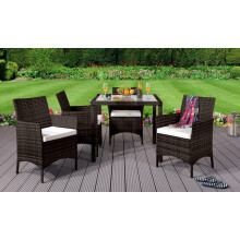 (Brown, Without Cover) 5PC Rattan Dining Set Garden Patio Furniture - 4 Chairs & Square Table