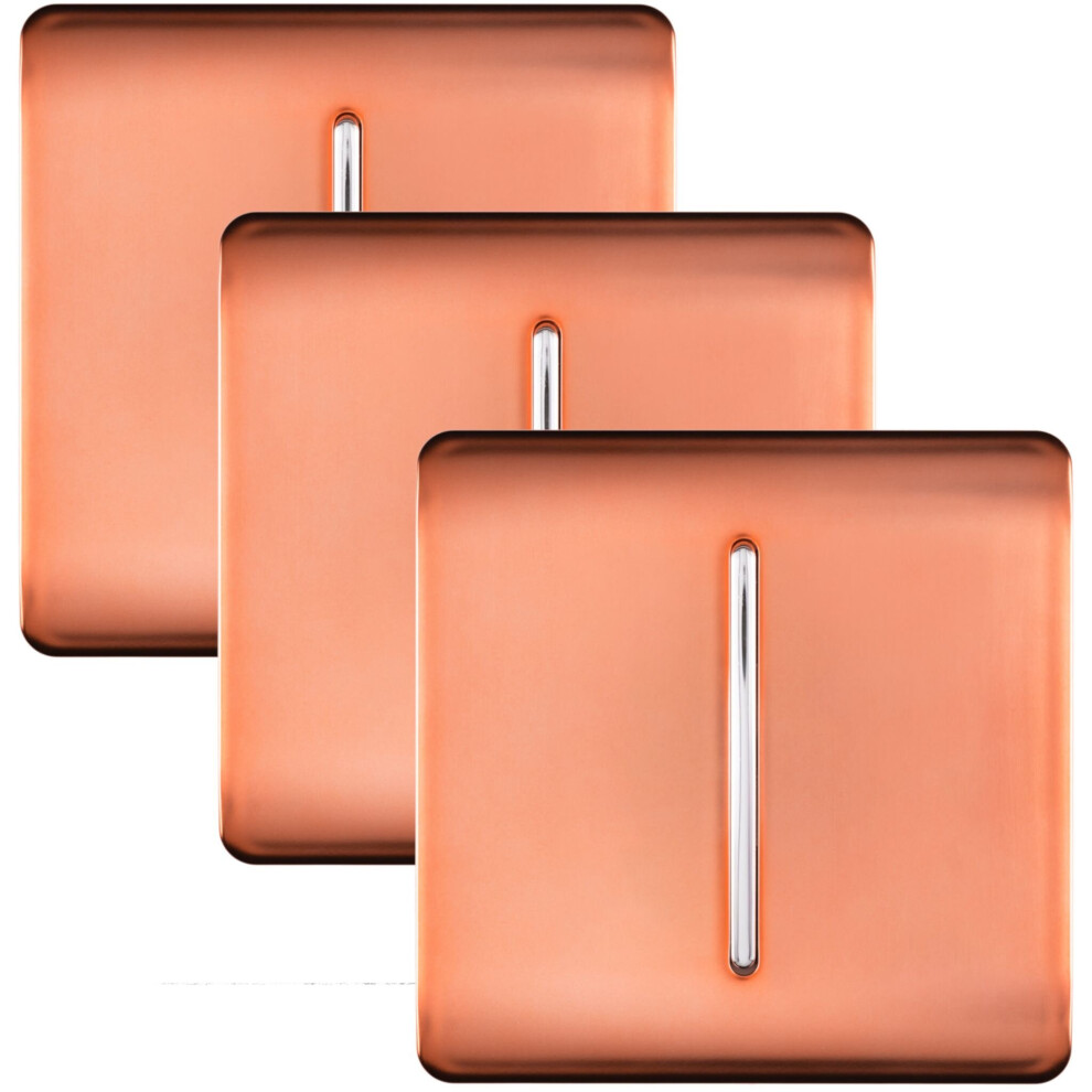Trendi 1 Gang 2 Way 10 Amp Rocker Chrome Light Switch Glossy Copper (3 Pack) - Image 5