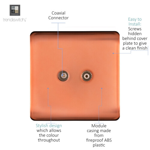 Trendi Switch Trendi Artistic Modern Glossy Tactile 2 Gang TV Socket Copper 1