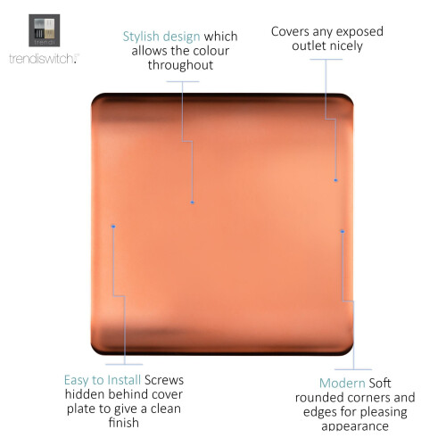Trendi Switch Trendi Artistic Modern Glossy Tactile Single Blanking Plate Copper 1