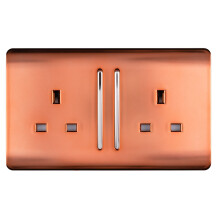 Trendi 2 Gang Artistic Modern Glossy 13 Amp Long Switched Tactile Plug Socket Copper