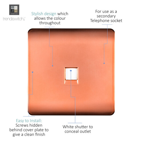 Trendi Switch Trendi Artistic Modern Glossy Tactile Telephone Socket Copper 1