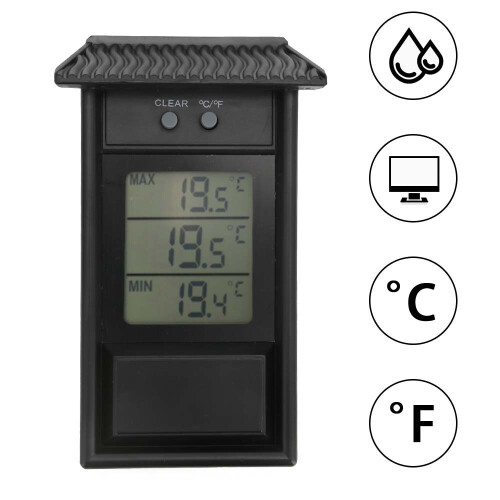 (Black) Digital Display Max Min Greenhouse Thermometer