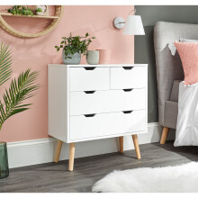Scandinavian Style Nyborg 2+2 Drawer Chest with Wooden Legs in White