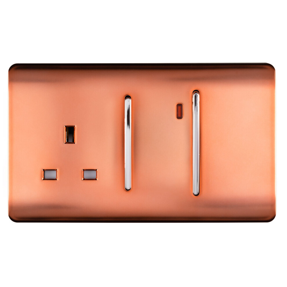 Trendi Switch Trendi Artistic Modern Glossy 45 A Cooker Switch & Plug Socket Inc Neon Insert Copper