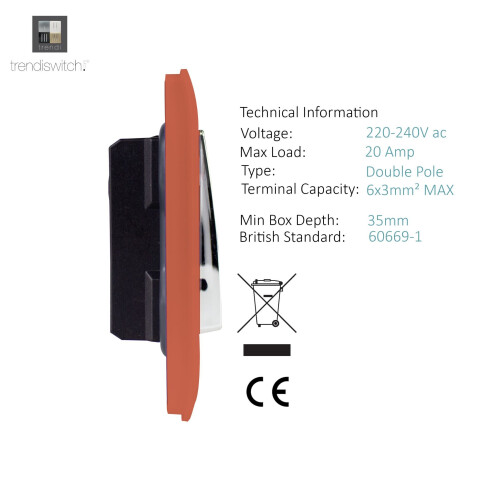 Trendi Switch Trendi Artistic Modern Glossy 20 A Tactile Light Switch & Neon Insert Copper 1