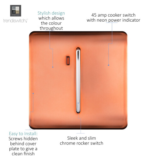 Trendi Switch Trendi Artistic Modern Glossy 45 A Tactile Light Switch & Neon Insert Copper 1