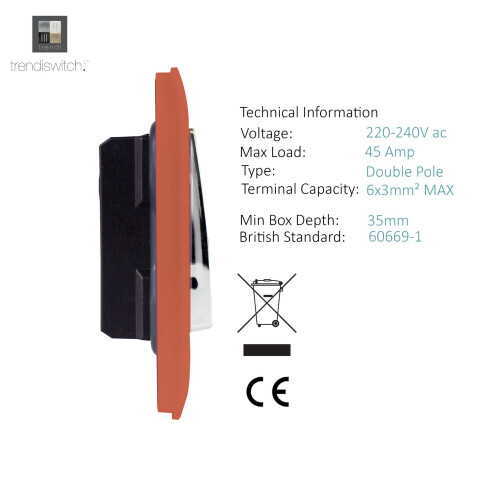 Trendi Switch Trendi Artistic Modern Glossy 45 A Tactile Light Switch & Neon Insert Copper 2