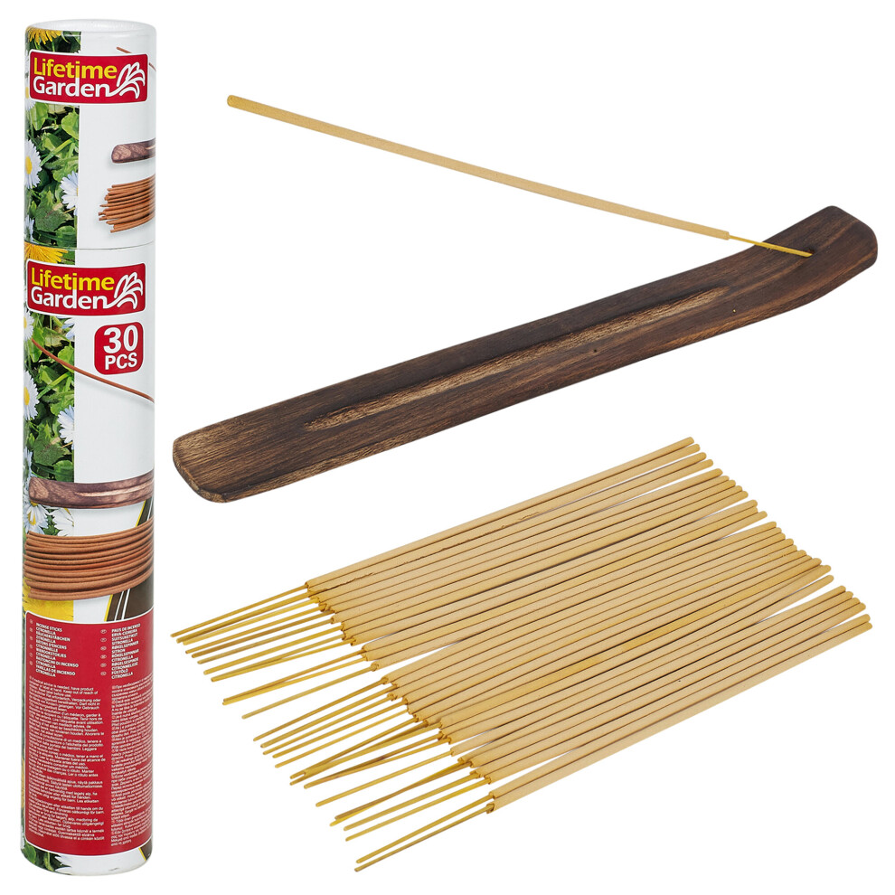 30 Incense Sticks & Wooden Holder Burner Citronella Fragrance Scents