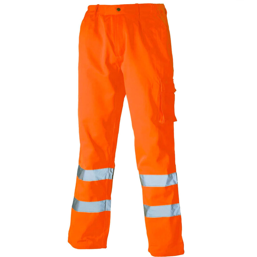 (Orange, 4XL) DICKIES Hi Vis Polycotton Work Trousers PPE Safety SA35015