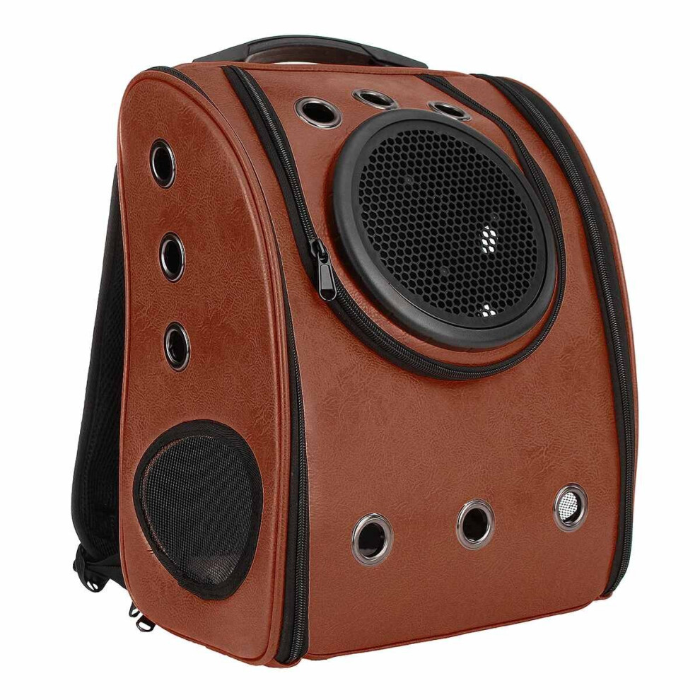 (Brown) Storage Capsule Pet Backpack Cat Dog Puppy Transparent Breathable Carrier