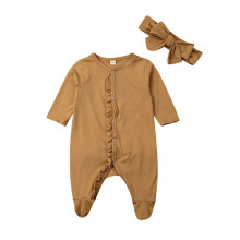 (Yellow, 12M) Infant Baby Romper Playsuits Bodysuit Sleepwear Pajamas Headband Clothes Kids Blanket